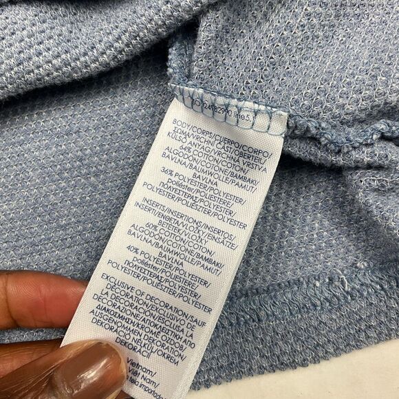 Chaps Womens Knit Shirt Blue Lace Up 3/4 Sleeve Boat Neck Casual Top Size SMALL - Picture 5 of 10